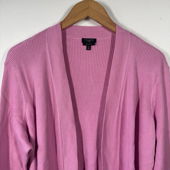 Talbots Cardigan Women 3X Pink Plus Size Open Front Ribbed Knit Sweater Spring - Picture 3 of 7